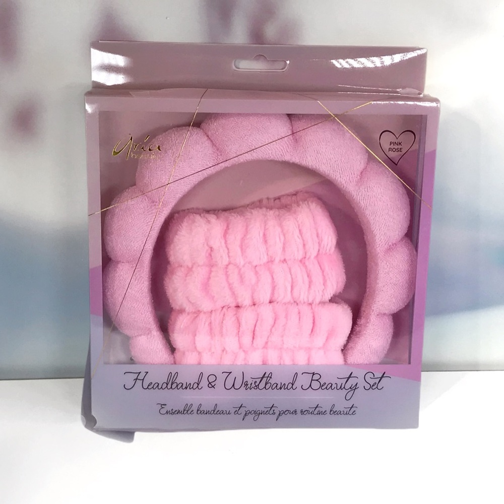 Aria Beauty Pink Bubble Headband & Wristband Beauty Set Spa Set *BNIB